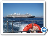 Looking back toward the ship...  Looking ahead to a relaxing day at the beach!